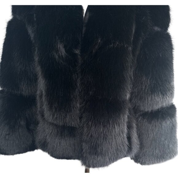 Black Faux Fur Tailored Jacket M Size 6 Lightweight Soft Short Elegant Coat New - Picture 11 of 14